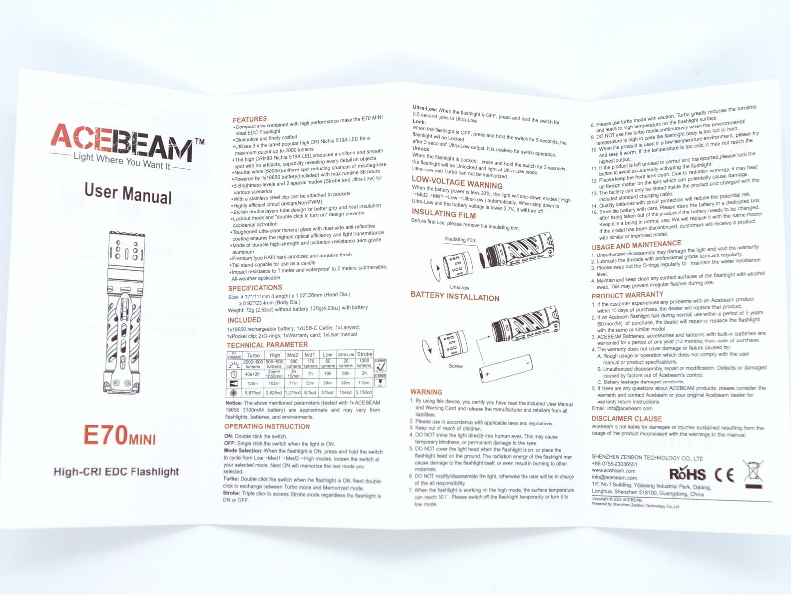 Acebeam E70 Mini manual