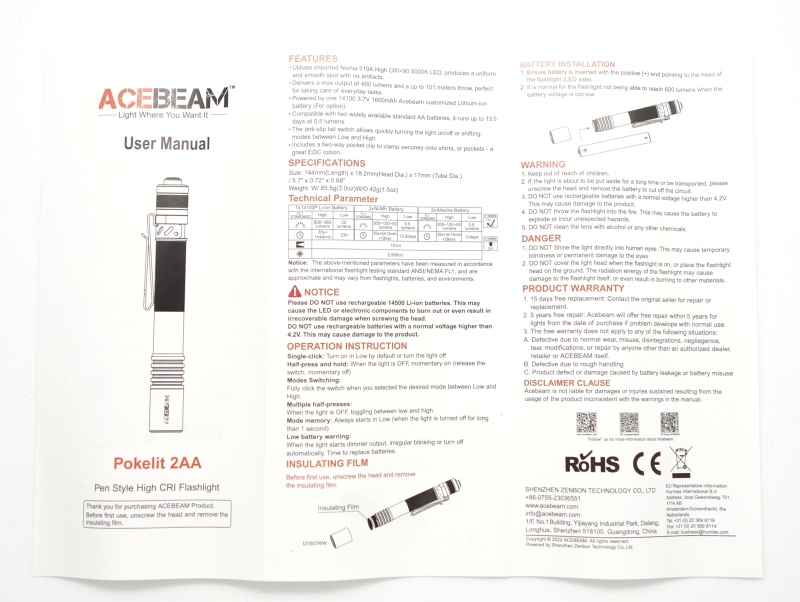 Acebeam Pokelit 2AA user manual