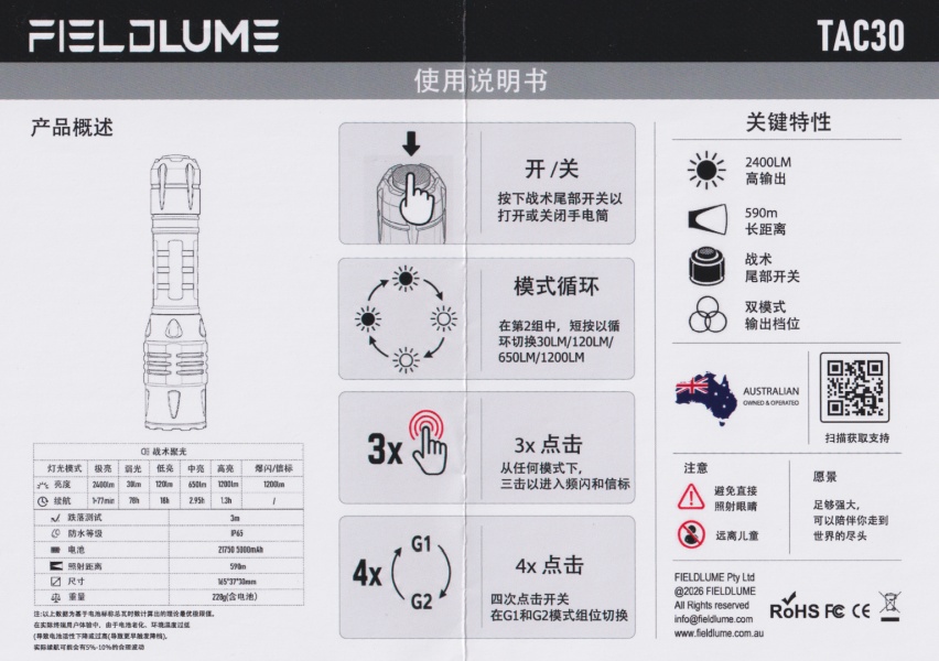 FieldLume TAC30 user-manual