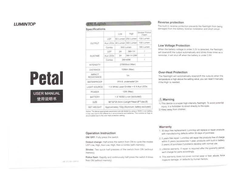 Lumintop Petal user manual