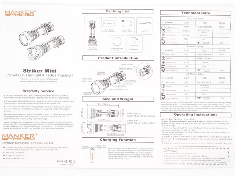Manker Striker Mini user manual