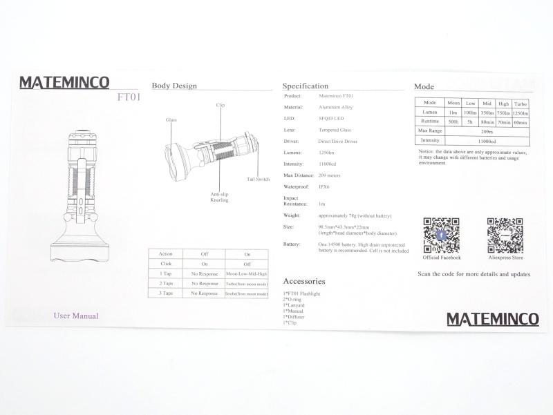 Mateminco FT01 user manual