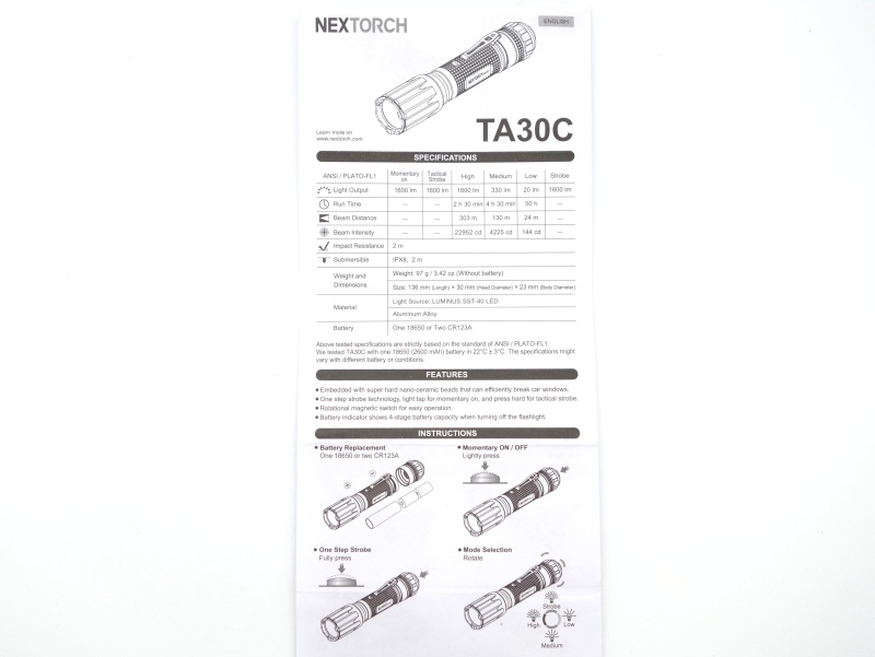 NEXTORCH TA30C user manual
