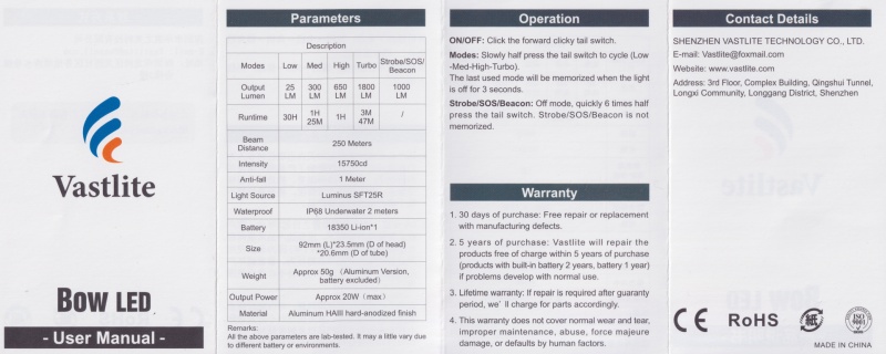 Vastlite Bow SFT25R user-manual