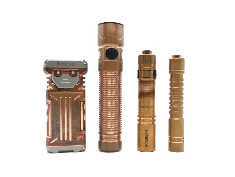 Wuben X2 Copper, Olight Warrior Mini 2 Copper, Acebeam Pokelit AA Copper, ReyLight Pineapple Mini Copper