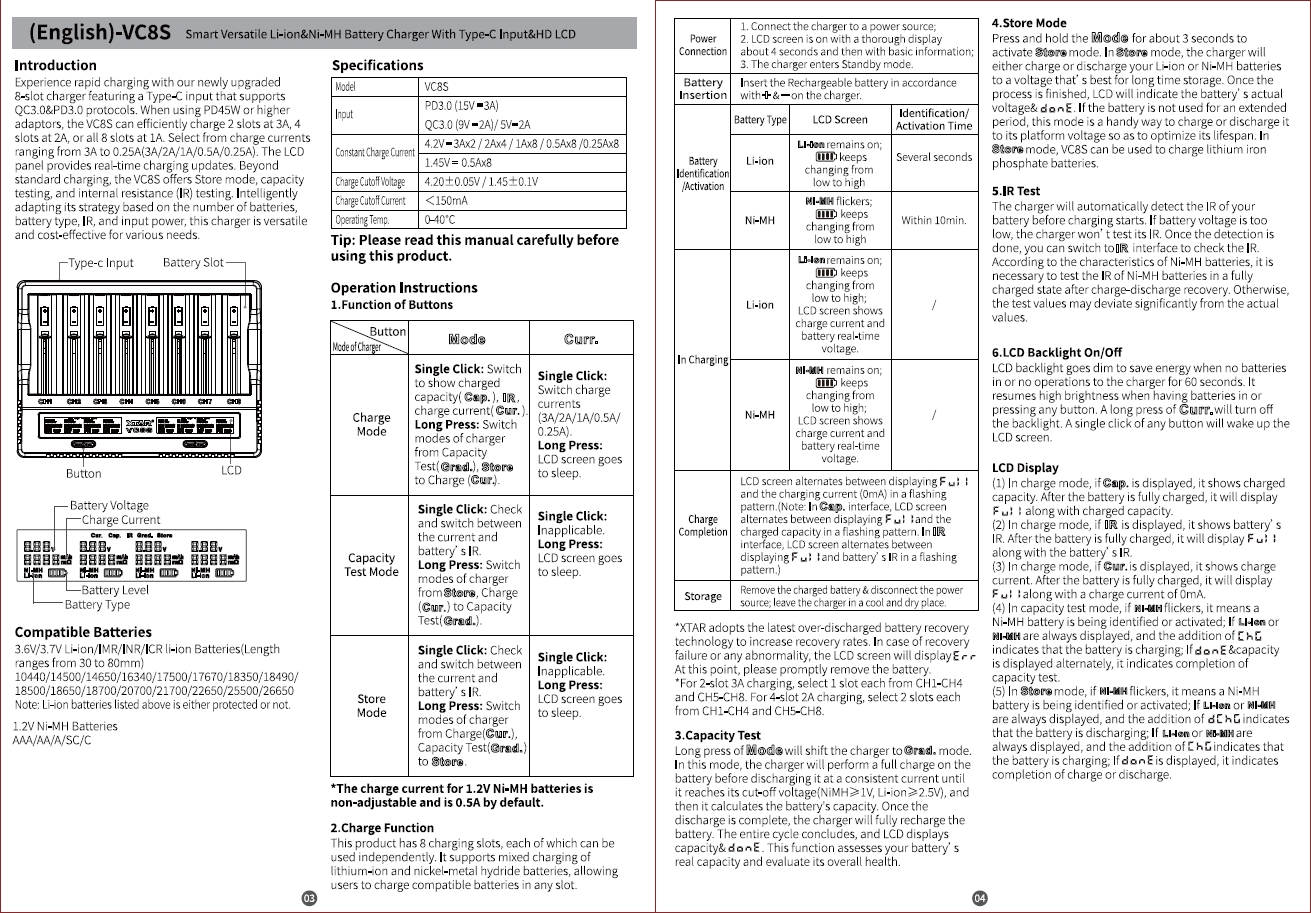 XTAR VC8S user manual